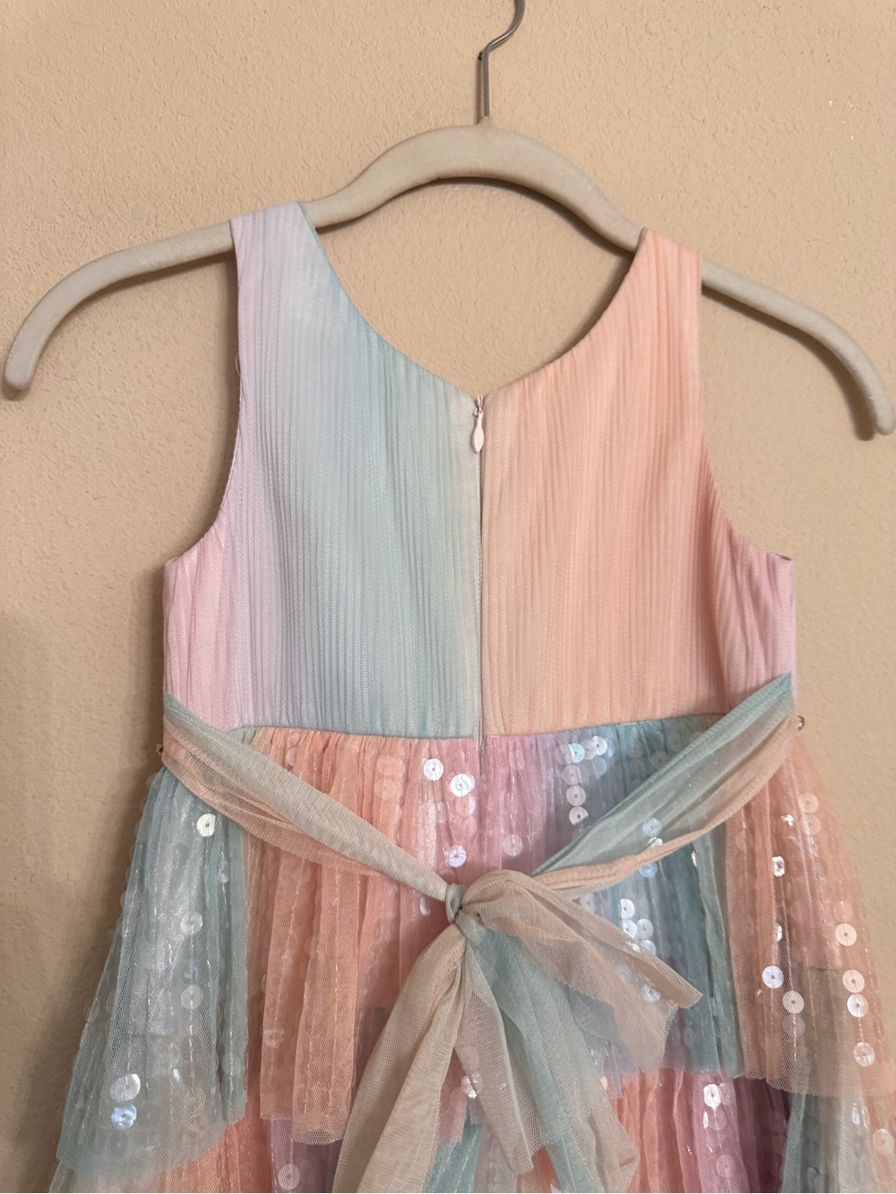 Couture Princess Little Girl Ki Pastel Rainbow Sequin Layered Tulle Dress Size 6 - Picture 11 of 16